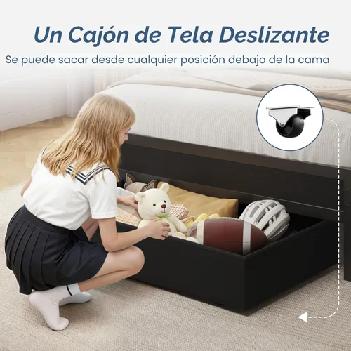 Miniatura 3 de Fluest Base de cama individual, base de cama individual con cabecera de almacenamiento y cajón de almacenamiento, estación de carga y luz LED,