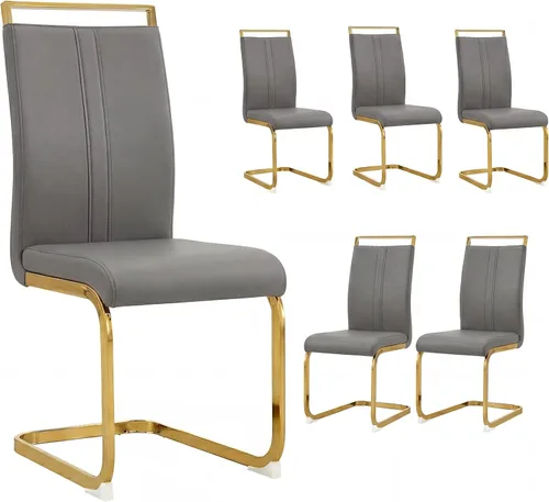 Miniatura 23 de Juego de 2 sillas de comedor modernas con esponja de alta densidad tapizada y patas de metal, sillas para comedor, sillas de comedor de piel