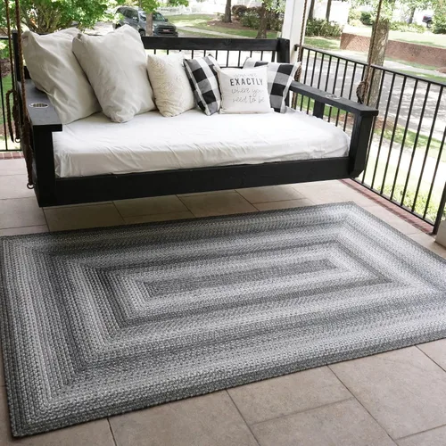 Miniatura 140 de Alfombra ovalada trenzada gris humo de 20 x 30 pulgadas, lavable para interiores y exteriores, decoración campestre para cocinas y entradas