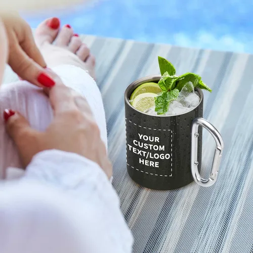 Miniatura 7 de Tazas personalizadas de acero inoxidable con asa de mosquetón, 10 onzas, juego de 100, paquete personalizado a granel, perfectas para café