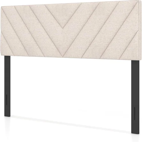 Miniatura 25 de Giantex Cabecero tapizado de lino para marco de cama Full y Queen, cabecero capitonado con botones de ancho ajustable solamente con patas de madera