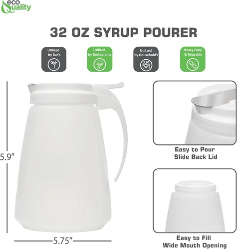 Miniatura 4 de EcoQuality - Dispensador de jarabe de plástico de 32 onzas con tapa de plástico y cubierta deslizante de acero inoxidable, dispensador de jarabe
