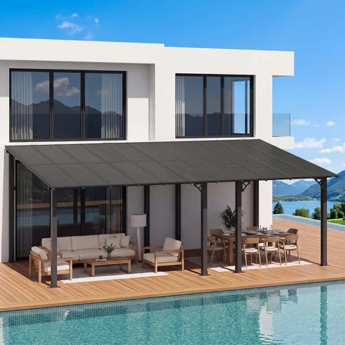 Miniatura 27 de Aoxun Pérgola de 8 x 5 pies para patio, cenador con techo inclinado, pérgola para parrilla grande montada en la pared, toldos resistentes