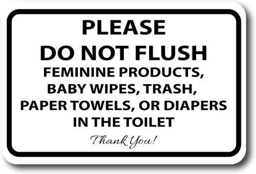 Letreros adhesivos con texto en inglés «Please Do Not Flush Thank You» para baño, 6 x 4 pulgadas, paquete de 10 unidades, vinilo de grado industrial