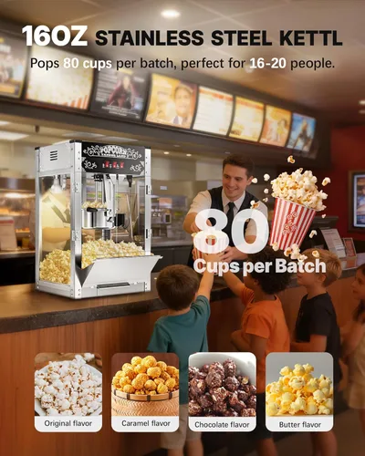 Miniatura 2 de Máquina comercial de palomitas de maíz de 16 onzas, 1440 W, máquina de palomitas de cine, máquina de palomitas de mesa negra con control de 3 Negro