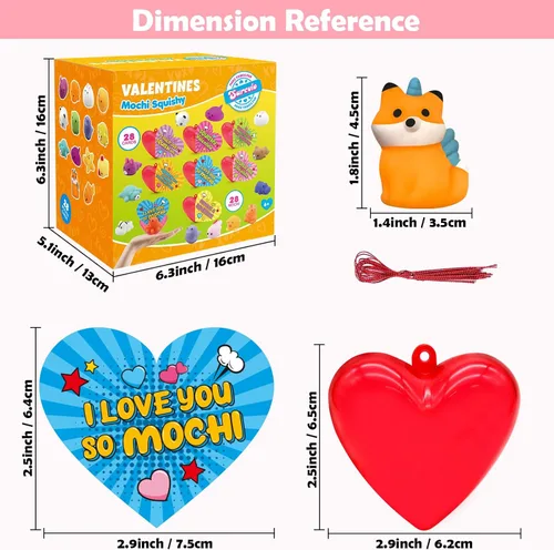 Miniatura 3 de SURCVIO Paquete de 28 juguetes esponjosos Mochi de San Valentín para niños, tarjetas de felicitación y mochi de animales rellenos