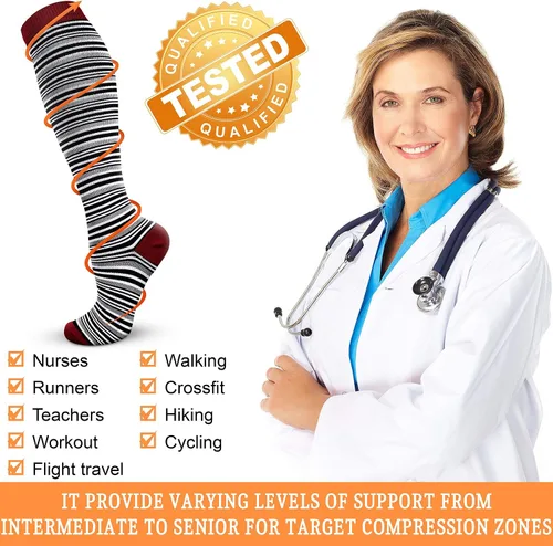 Miniatura 5 de QUXIANG Calcetines de compresión para mujeres y hombres de 15 a 20 mmHg, ideales para médicos, enfermería, correr, atletismo, venas varicosas, viajes