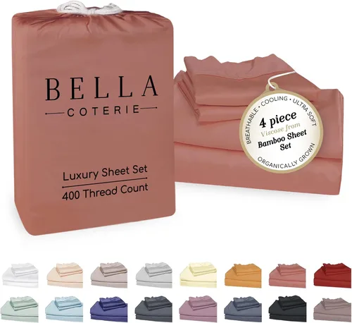 Miniatura 70 de Bella Coterie - Juego de sábanas de lujo de viscosa de bambú para cama tamaño split king 2 sábanas ajustadas para camas Sleep Number y camas 06