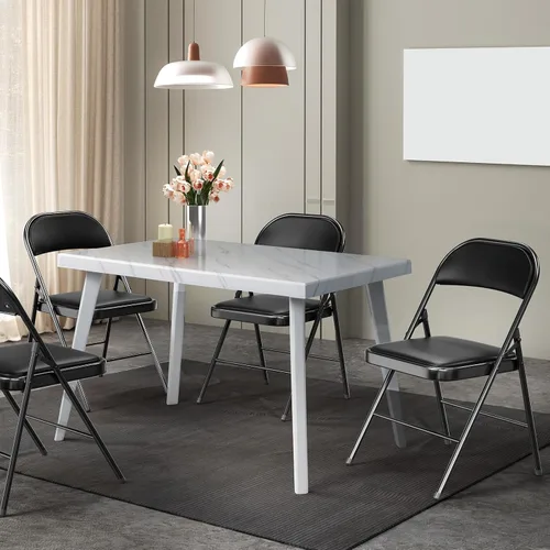 Miniatura 9 de VINGLI Paquete de 4 sillas plegables con asientos acolchados, marco de metal con asiento y respaldo de piel sintética, capacidad de 350 libras, Negro