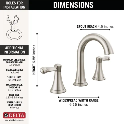 Miniatura 5 de Delta Faucet Esato - Grifo de baño generalizado de níquel cepillado, grifo de baño de 3 agujeros, grifo de lavabo de baño, ensamblaje de drenaje