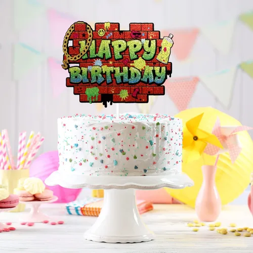 Miniatura 7 de Decoración de pastel de cumpleaños con grafiti de hip hop, decoración de pared de graffiti con purpurina de los años 80, 90, década de los 80, 90
