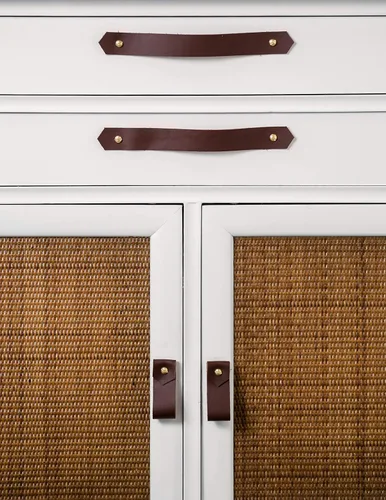 Miniatura 6 de Manija de cajón de cuero y latón - Perillas minimalistas para muebles modernos tiradores de cocina para armarios, casa de granja, accesorios