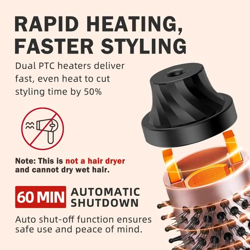 Miniatura 2 de NONK Cepillo térmico de 1.5 pulgadas, cepillo térmico redondo y rizador para todo el cabello, 5 controles de temperatura y doble voltaje, hace que