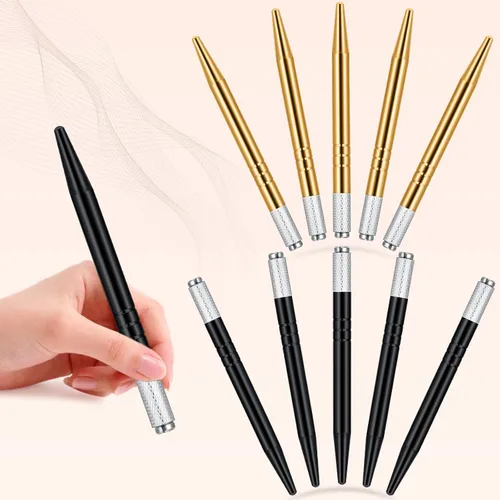 Miniatura 3 de Chumia 10 bolígrafos Microblading, bolígrafos manuales para cejas, herramientas manuales de aluminio, soporte manual ligero para suministros