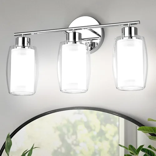 Miniatura 10 de Aipsun Lámpara de baño con 4 luces, luces cromadas arriba y abajo, modernas luces de bahthroom con vidrio transparente y vidrio esmerilado, luces