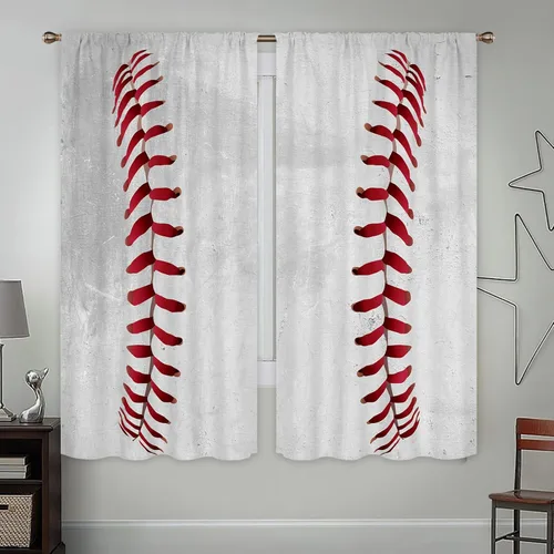 Miniatura 2 de Miyotaa Cortinas deportivas de béisbol para ventana, 2 paneles de 42 pulgadas de ancho x 63 pulgadas de alto, bolsillo para cortinero, adolescentes