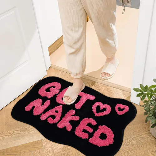 Miniatura 6 de Alfombra de baño con texto en inglés "Get Naked", alfombra de baño divertida, suave, antideslizante, bonita, divertida decoración de baño para Negro