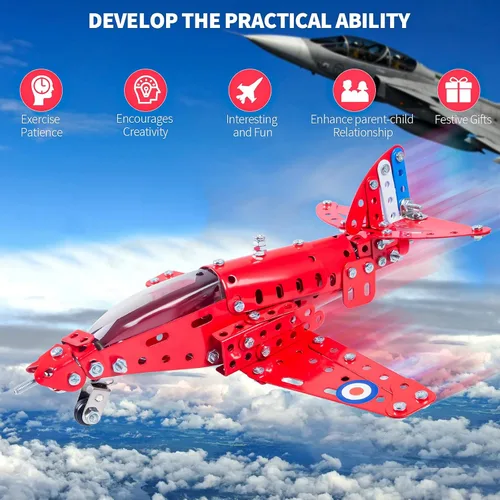 Miniatura 2 de Kit de construcción de avión modelo ensamblado, 201 piezas de kit de construcción de aviones para niños de 8 a 12 años, kit de modelo educativo
