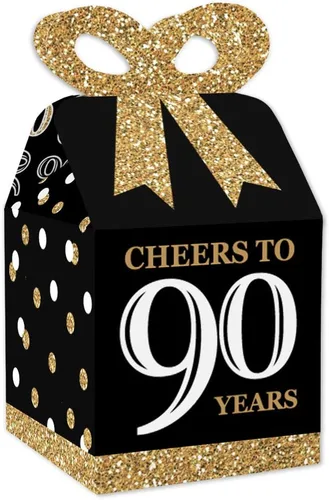 Miniatura 13 de Big Dot of Happiness Cajas de regalo para fiesta de cumpleaños número 100, elegante diseño cuadrado dorado con lazo 3D, suministros de fiesta