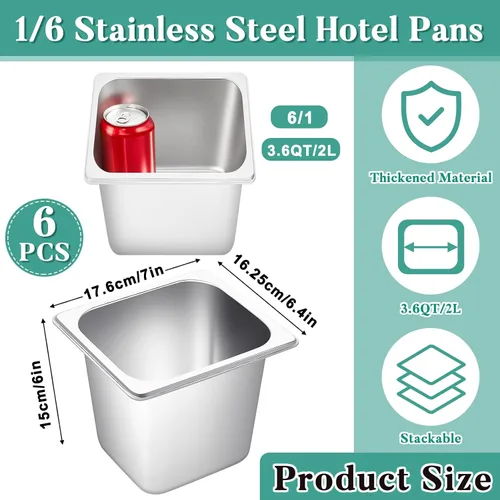Miniatura 2 de Jinei Bandeja de mesa de vapor de 1/6 para hotel, acero inoxidable 201, tamaño de 6 pulgadas, almacenamiento profundo, catering, bandejas