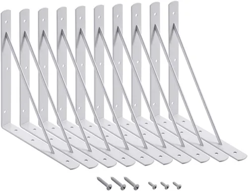 Miniatura 13 de HOME MASTER HARDWARE Soportes de estante resistentes de 12 x 8 pulgadas, capacidad de carga: 600 libras, paquete de 10 soportes L de metal blanco