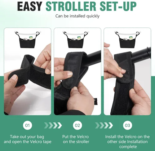 Miniatura 7 de Organizador universal para cochecito, bolsa organizadora de cochecito grande de 600 onzas, se adapta a Uppababy, Baby Jogger, Britax, BOB, Cruz