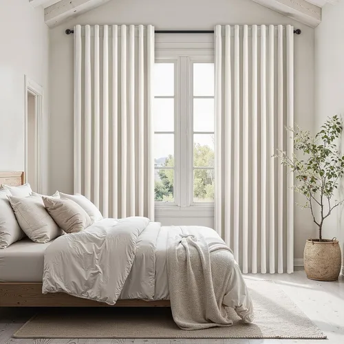 Miniatura 43 de Topfinel Cortinas opacas, blanco beige, 2 paneles, ventanas pequeñas, textura, mezcla de lino, bohemia, abedul, rural, gancho, bolsillo trasero