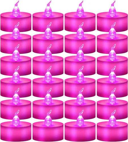 Miniatura 11 de Paquete de 24 velas de té con llama parpadeante roja (fuente de luz LED roja), velas que funcionan con pilas para Navidad, boda, fiesta, día de San