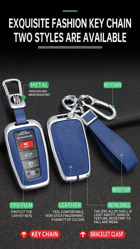 Miniatura 5 de ontto Funda para llave de coche con llavero de cuero y metal compatible con Toyota Camry CH-R CHR Prius RAV4 86 Corolla Yaris Land Cruiser llavero