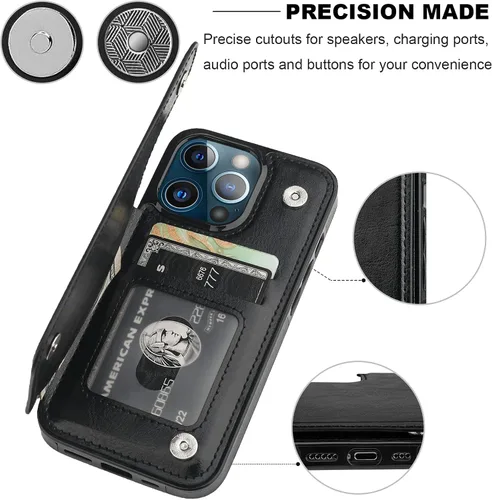 Miniatura 7 de ONETOP - Funda tipo cartera compatible con iPhone 13 Pro con soporte para tarjetas, funda de piel sintética con ranuras para tarjetas, doble cierre