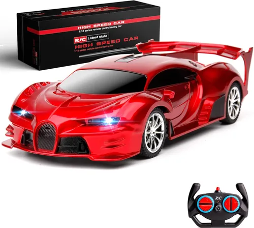 Coche de control remoto recargable de alta velocidad 1/18 RC coches juguetes para niños y niñas, Hobby de carreras de vehículos con faro, regalos de