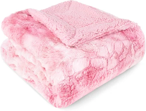 Miniatura 27 de PAVILIA - Manta de piel sintética reversible con diseño tie-dye color negro, suave, mullida y cálida, mantas y cobijas de sherpa para cama, manta