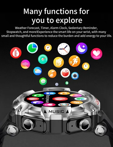 Miniatura 7 de Reloj Inteligente con Auriculares para Hombre, Llamadas Bluetooth Puede Responder y Realizar Llamadas, Música Local, Reloj Inteligente Resistente
