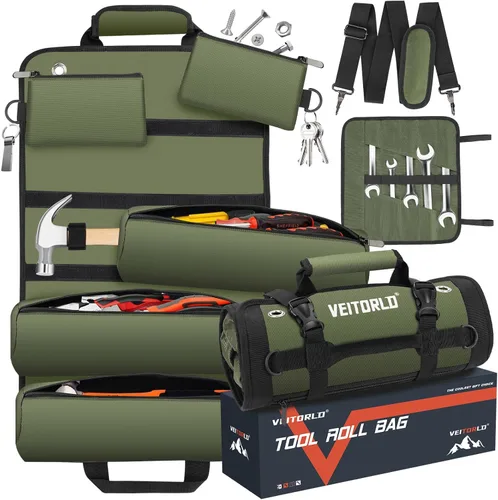 Miniatura 12 de Bolsa de herramientas resistente de 16 pulgadas, organizador de caja de herramientas de 19 bolsillos, bolsa de herramientas portátil con asa suave
