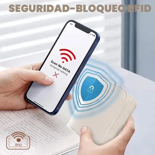 Miniatura 6 de Cartera pequeña para mujer, con bloqueo RFID, delgada y bolsillo para monedas, tarjetero plegable para tarjetas de crédito con ventana