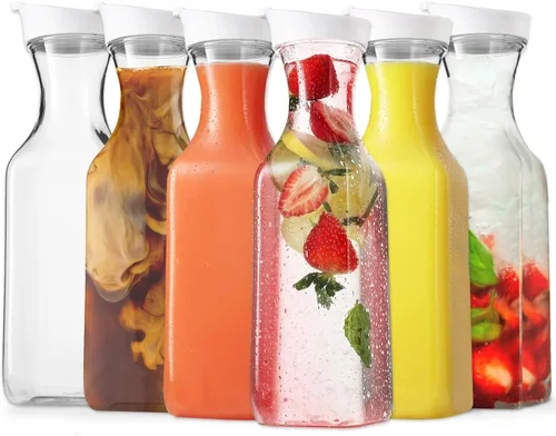 Miniatura 8 de DilaBee Jarra de agua de plástico con tapa, jarra cuadrada para bebidas, leche, batidos, té helado, suministros de barra de mimosa, sin BPA, no apta