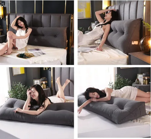 Miniatura 8 de Almohada triangular para cabecero, cojín triangular de color sólido, almohada de cuña de soporte de posicionamiento grande para sofá cama con funda