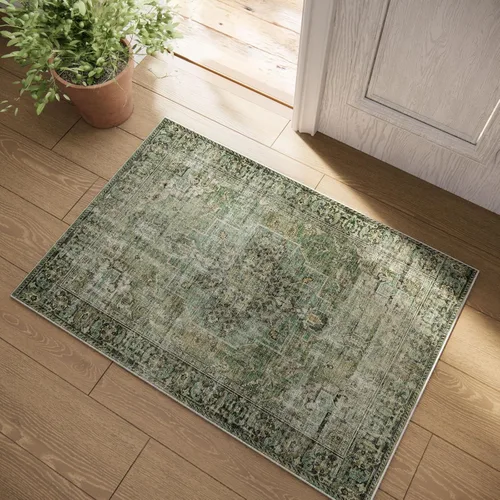 Miniatura 32 de Tapete largo lavable para pasillo o cocina: 2 x 6 pies, con respaldo antideslizante, de pelo corto, suave, para entrada, interiores, pasillos, Verde
