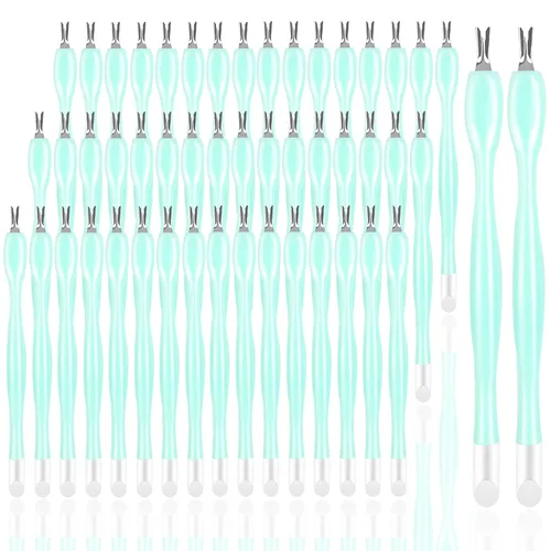 Miniatura 12 de 50 piezas de cortador de cutículas de uñas, limpiador de uñas de goma, cuchillo de cutícula con mango de plástico, doble extremo, tenedor de piel