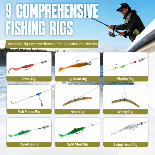 Miniatura 9 de TOPFORT Kit de 187/343 piezas de accesorios de pesca, Caja de aparejos de pesca organizada con aparejos incluidos, anzuelos de pesca, pesas de Kit
