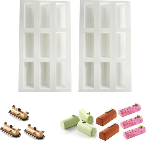 Miniatura 10 de Moldes de silicona para cilindros – Molde de troncos de 9 cavidades para tartas, molde de chocolate, moldes de silicona antiadherentes para hornear