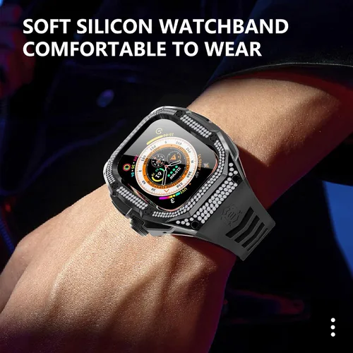 Miniatura 5 de VeveXiao - Funda resistente con correa compatible con Apple Watch Ultra 2 bandas de 49mm, funda protectora de metal con correa de repuesto de goma