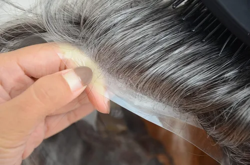 Miniatura 3 de Amiable Toupee para hombres Single Knotted grey hair toupee para hombres Natural Wave Sistema de reemplazo para hombres (#1B60)