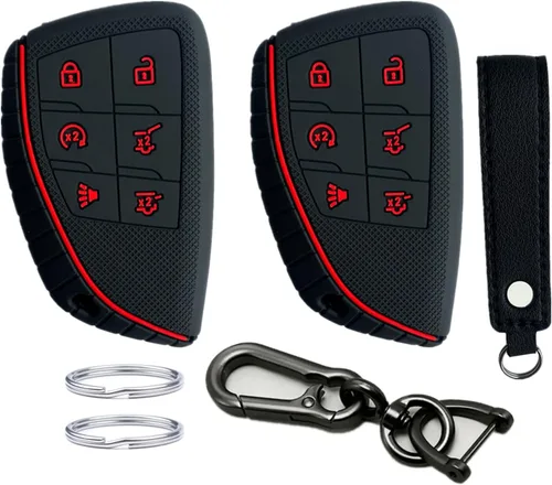 Funda de goma de silicona para llavero compatible con Chevrolet Chevy Suburban Tahoe GMC Yukon 2020 2021 2022 2023 (6 botones, negro con botones