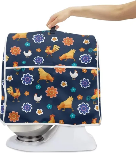 Miniatura 2 de Cubierta para batidora de pie a prueba de polvo con dibujos animados de pollo y flores para el hogar, cocina, decoración con mango y bolsillo