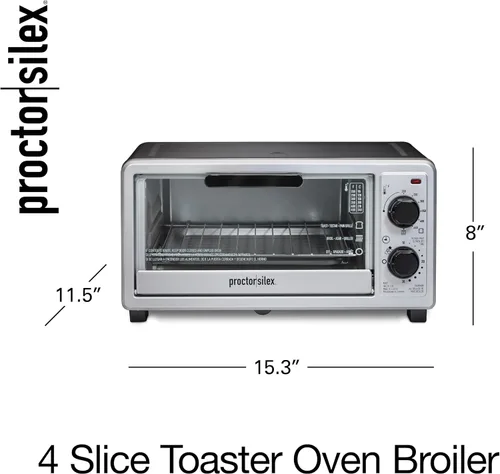 Miniatura 8 de Proctor Silex Horno tostador de encimera de 4 rebanadas, multifunción con hornear, tostadas y asadores, 1100 vatios, temporizador de 30 minutos