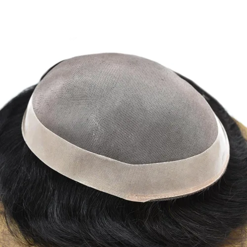 Miniatura 8 de Toupee - Sistema de reemplazo de cabello humano para hombre, encaje mono fino, tupé, piel de poliéster NPU alrededor de la pieza duradera