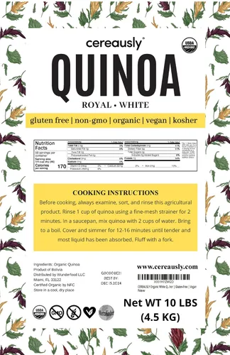 Miniatura 3 de CEREAUSLY Quinoa blanca orgánica – Quinoa real premium de Bolivia – Quinoa Kosher y sin OMG – Quinoa vegana y con cuota de gluten – 10 libras