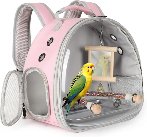 Miniatura 15 de Jaula portátil de viaje para loros con juguete pequeño oscilante y jaula, juego de juguetes coloridos para pájaros pequeños, bolsa de periquito