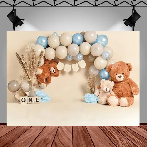 Miniatura 2 de Bear Newbown - Globo de ruptura de pastel de primer cumpleaños, decoración de fondo de bebé, estudio fotográfico, cartel de fiesta de primer